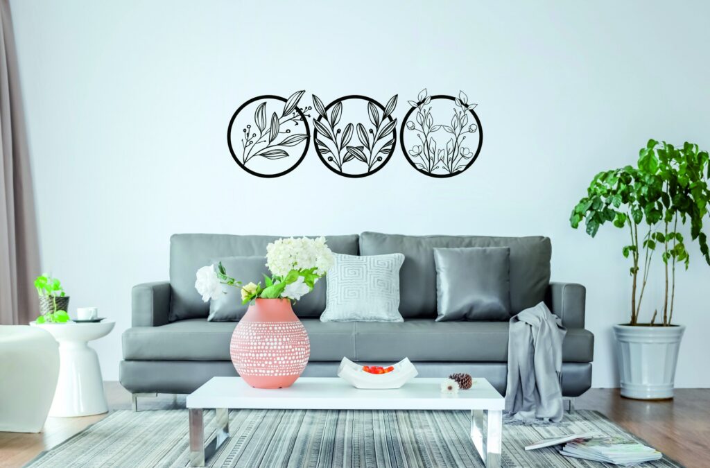 Tríptico Hojas y Flores I – 3 piezas, 90 × 35 cm