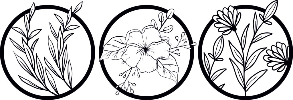 3flores2 Tríptico Hojas y Flores II – 3 piezas, 90 × 35 cm