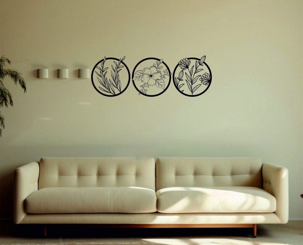 fondo1 Tríptico Hojas y Flores II – 3 piezas, 90 × 35 cm
