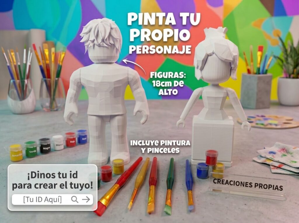 Figura de avatar personalizada 3D sin pintar con pinceles y pinturas