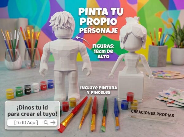 Figura de avatar personalizada 3D sin pintar con pinceles y pinturas